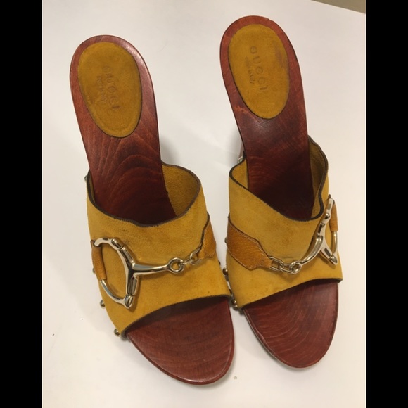 Gucci Shoes - Gucci Horsebit Wood Heels Mules Suede Clogs 8.5